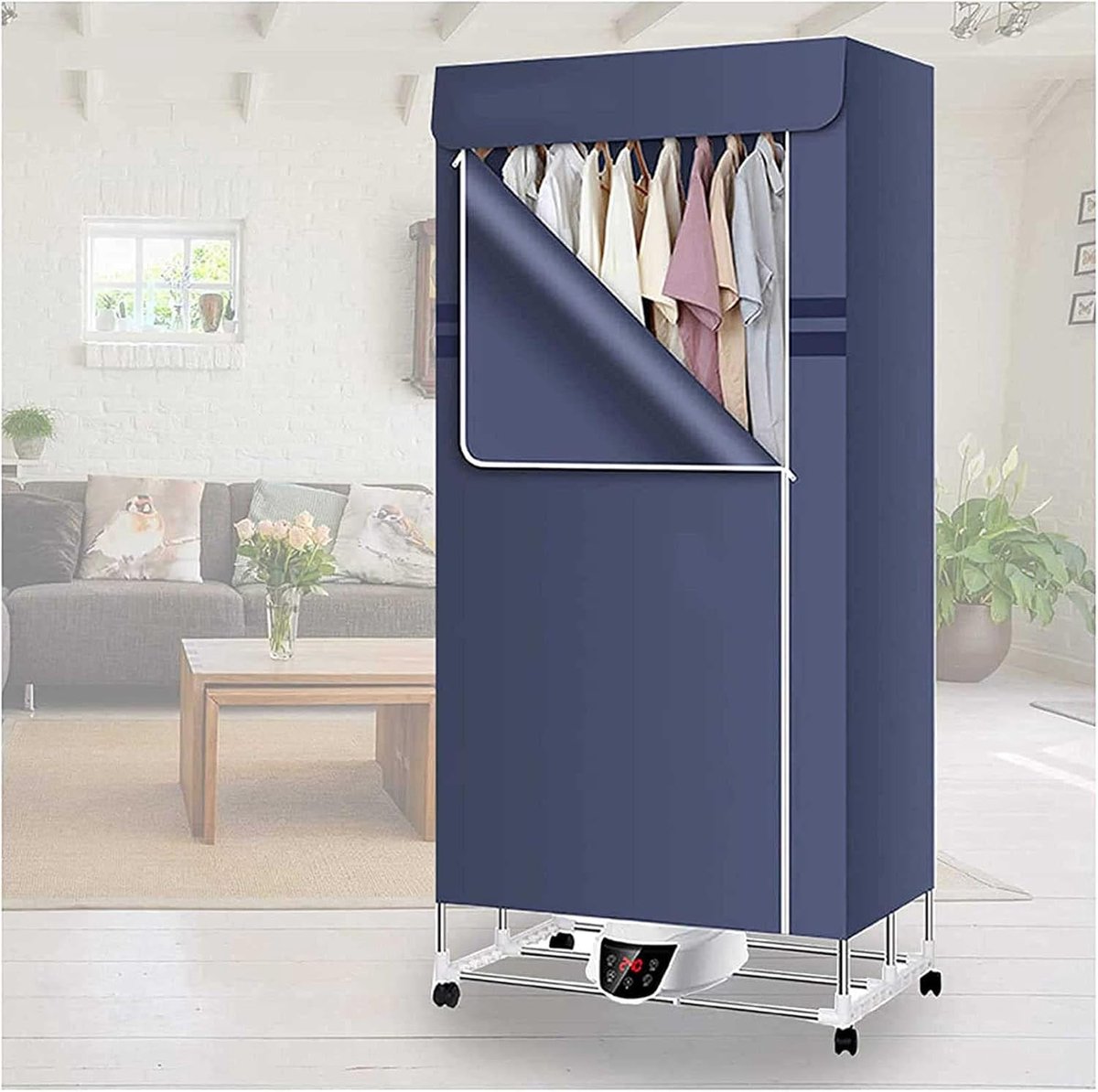Elektrische Wasdroger Droogrek Garderobe Kleding Drogen Binnen Opvouwbaar 2 3 Lagen 1.7 Meter Hoog Blauw