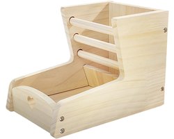 Hooi Houder - Voerrek Knaagdieren - Georganiseerd Voeren - Dubbel Voedercompartiment - 14.5x22x15.5cm - Houtkleur