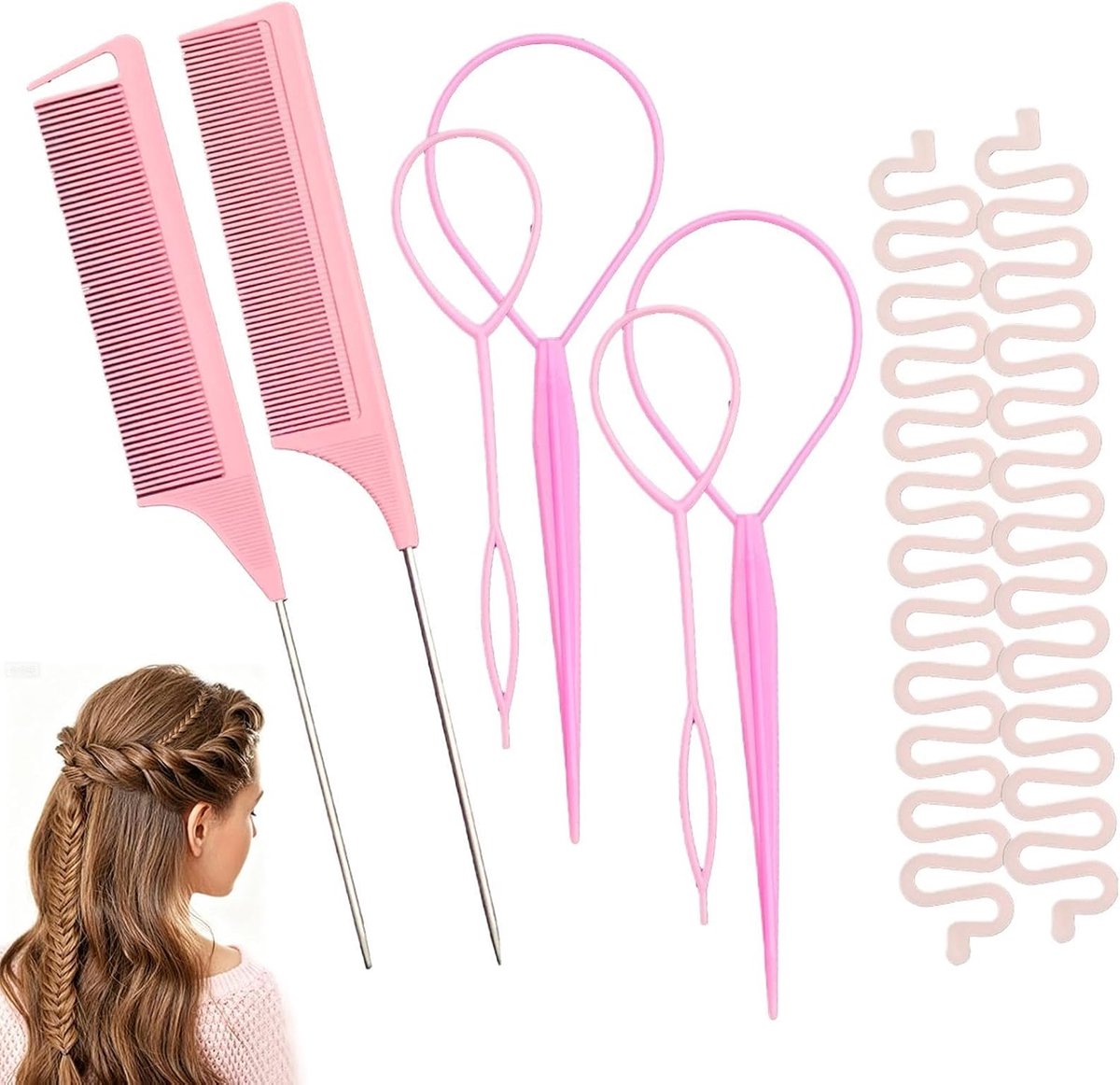 Haarstyling Tools - Vlechtkam Set - Dagelijks Kapsel Maken - Antislip Ontwerp - 24 x 8 x 1 cm - Zwart