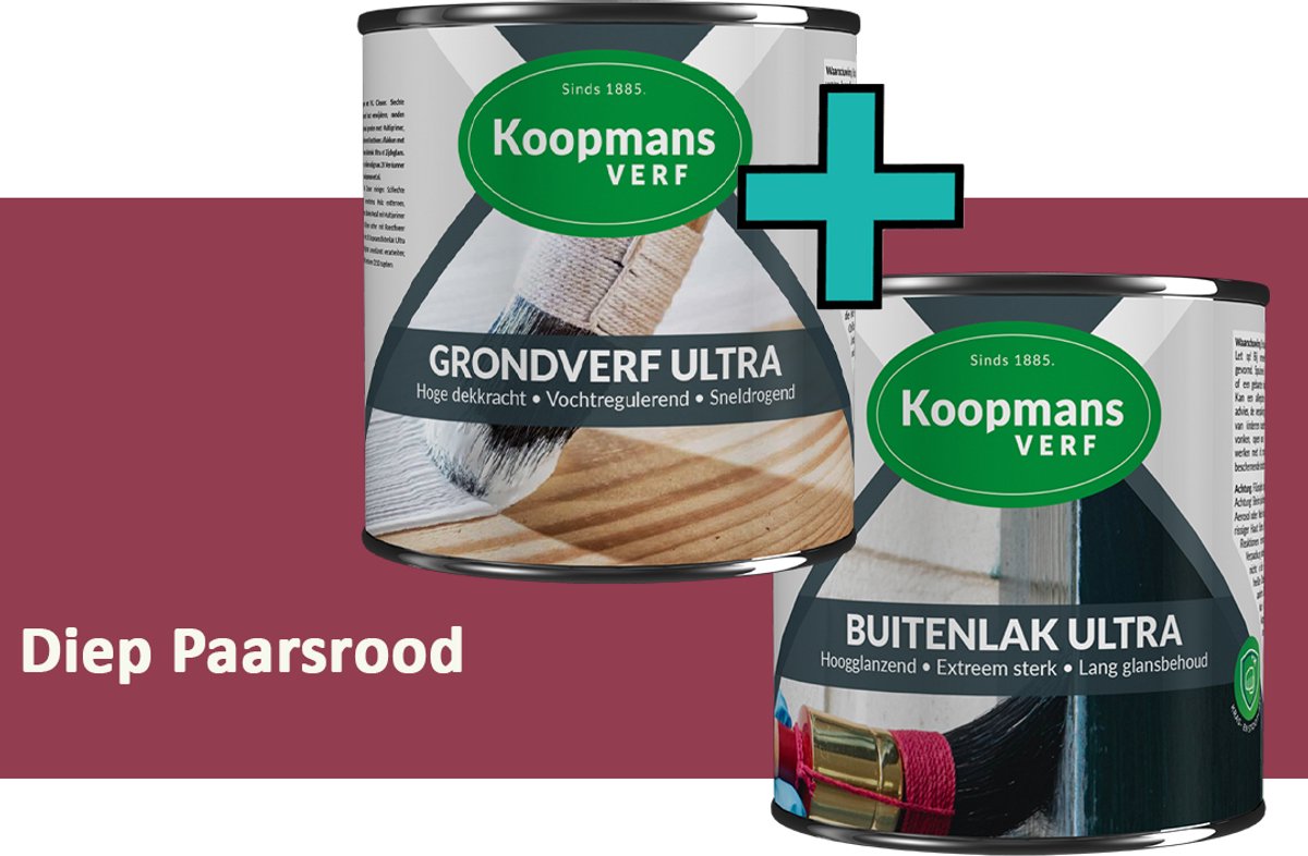 Koopmans Grondverf Ultra en Buitenlak Ultra - Grondverf Lakverf set - Buiten - Diep Paarsrood – 2x - 2,5 l