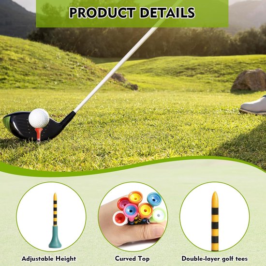 Golf Tees Plastic - Golf Accessoires - Golf Training - Duurzaam Herbruikbaar - 70 mm - Gekleurd van GOLF — afbeelding 3