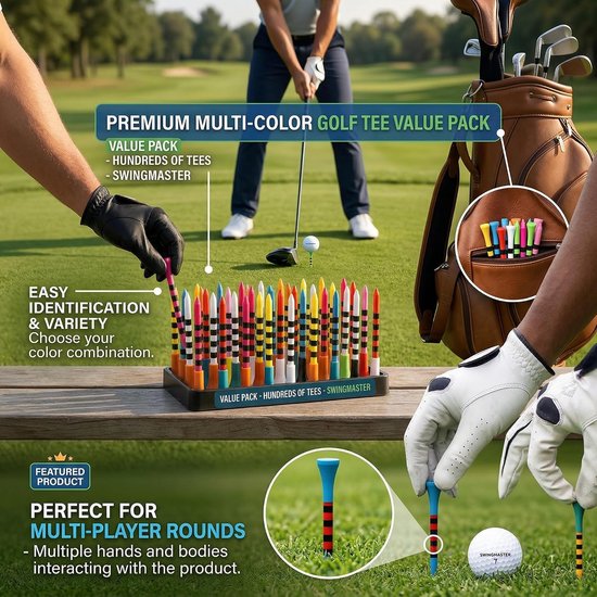 Golf Tees Plastic - Golf Accessoires - Golf Training - Duurzaam Herbruikbaar - 70 mm - Gekleurd van GOLF — afbeelding 4