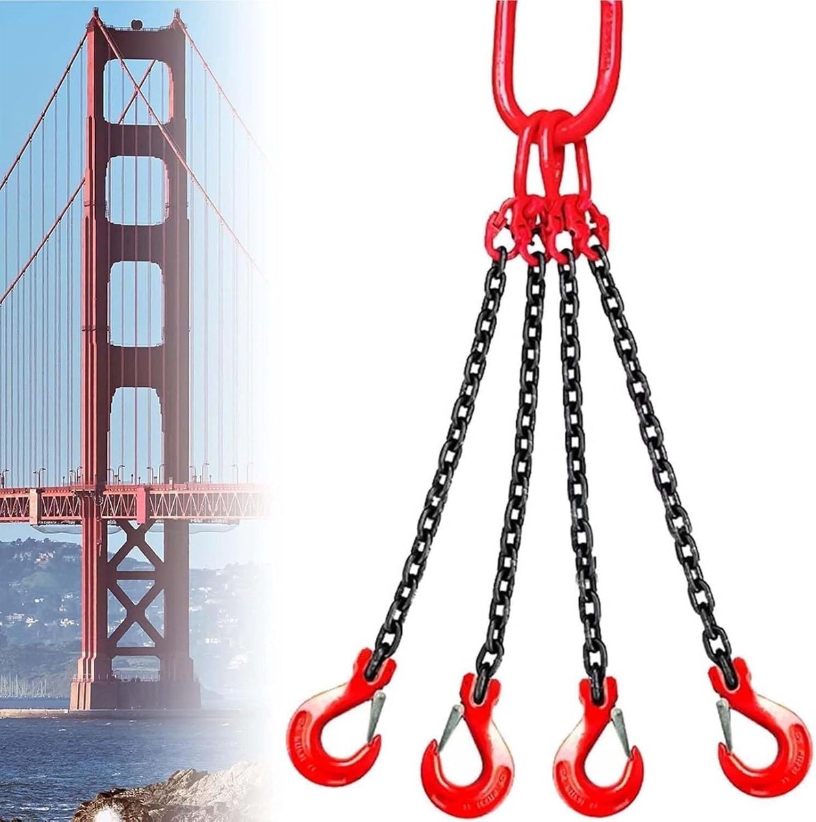 Hijsketting met haken - Hefketting strop - Zwaar tillen - Hoog draagvermogen - 100 cm - Zwart