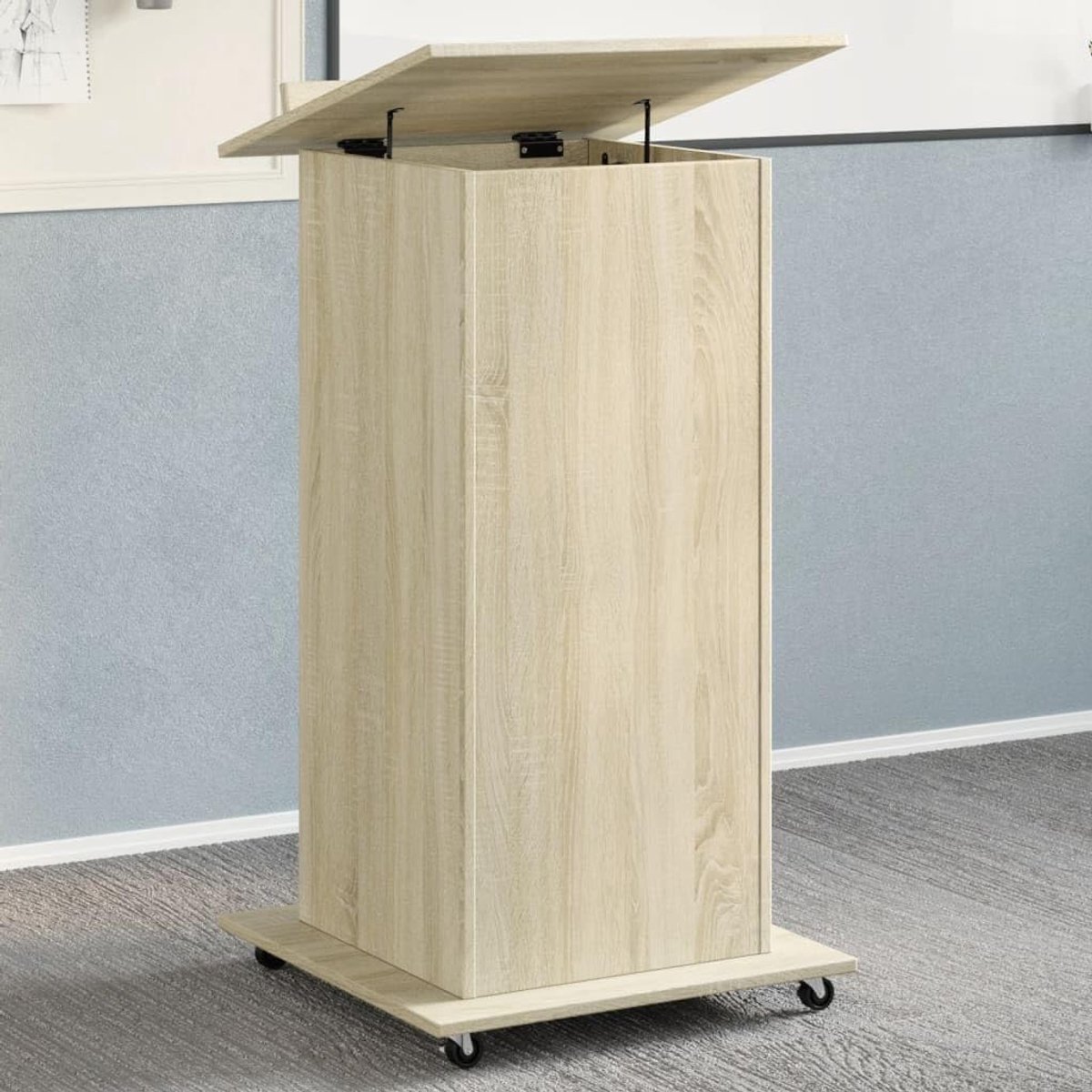 Lessenrek met wielen - Presentatiemeubel - Presenteren en noteren - Kantelbare bovenplaat - 55 x 55 x 107 cm