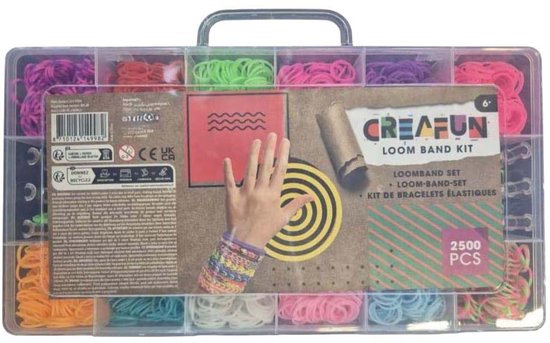Creafun loomband knutselset 2500 stuks kleurrijke elastiekjes.