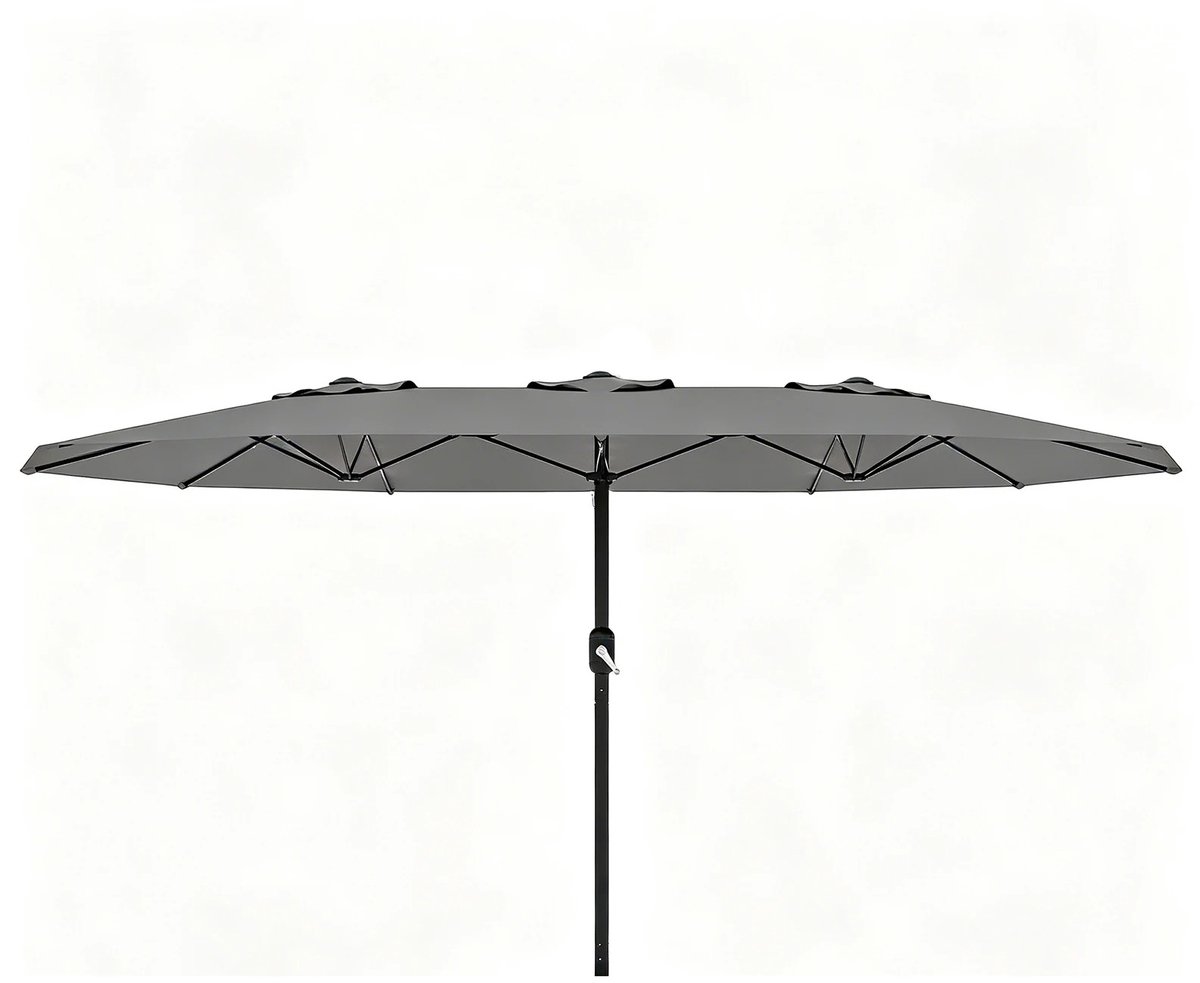 RosaBloom Grote Rechthoekige Tuinparasol - Buiten parasol met krukmechanisme - Zonnescherm - XL schaduwoppervlak - Dubbele zwengel - 270x460cm - Grijs