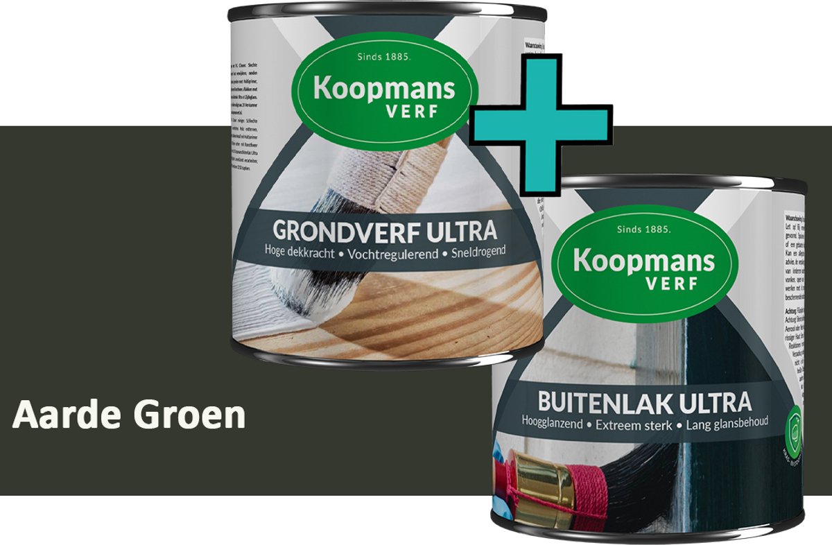 Koopmans Grondverf Ultra en Buitenlak Ultra - Grondverf Lakverf set - Buiten - Aarde Groen – 2x - 2,5 l