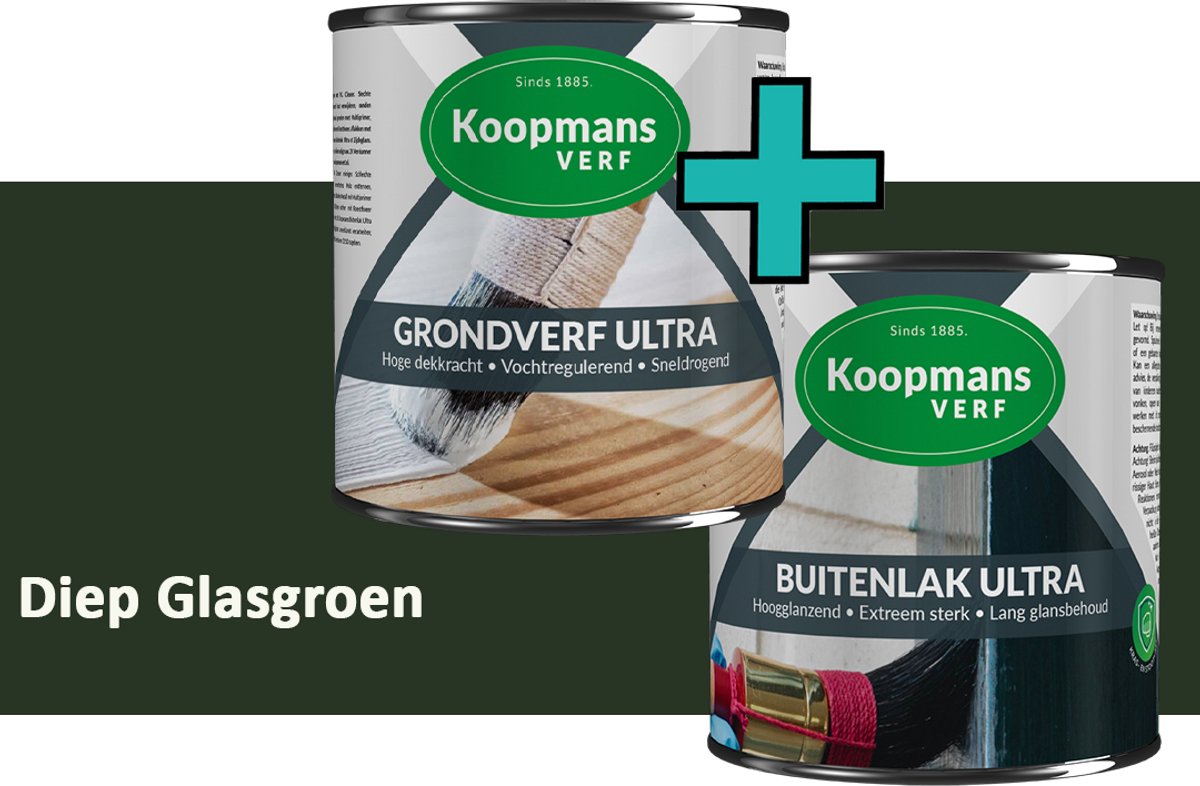 Koopmans Grondverf Ultra en Buitenlak Ultra - Grondverf Lakverf set - Buiten - Diep Glasgroen – 2x – 750 ml