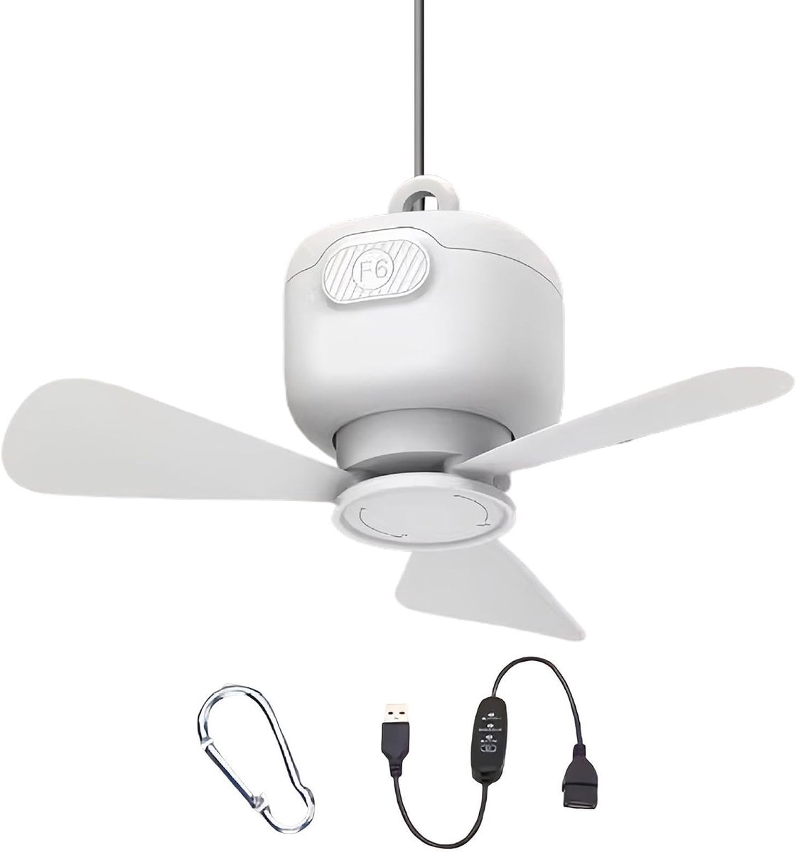 Draagbare Plafondventilator - Hangbare Ventilator Tent - Buitenkoeling - 3 Snelheden Instelbaar - 27 x 9 cm - Wit