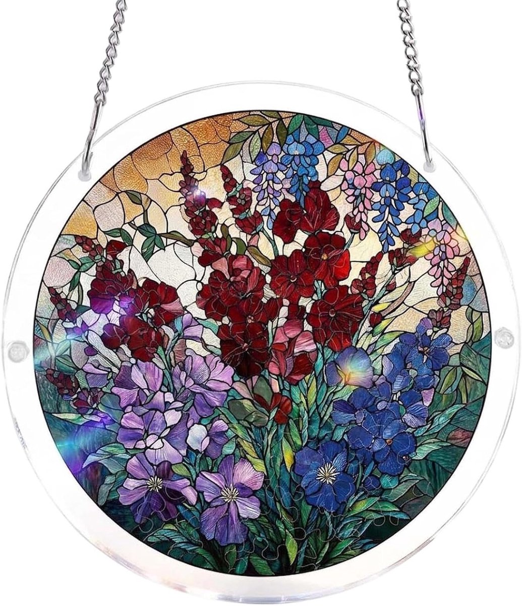 Decoratieve Zonnekristallen - Regenboogmaker Raamdecoratie - Kleurrijk Licht Spelen - Veilig Acryl Materiaal - 19 Centimeter Diameter - Bloemenprint