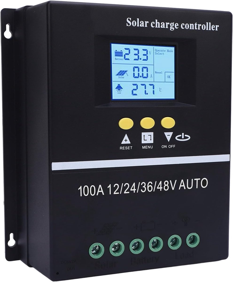 Zonnelaadregelaar - Batterijregelaar MPPT - Energiebeheer - MPPT Laadefficiëntie - 21 x 21 x 8 cm - Zwart