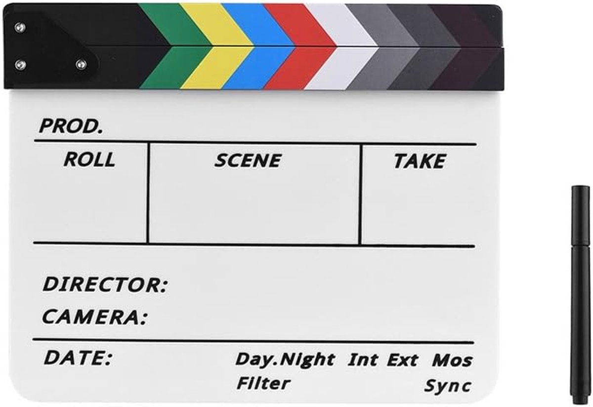 Film Clapperboard - Video Slate - Filmproductie - Magnetische Sluiting - Niet Gespecificeerd - Wit met Kleurrijke Stift