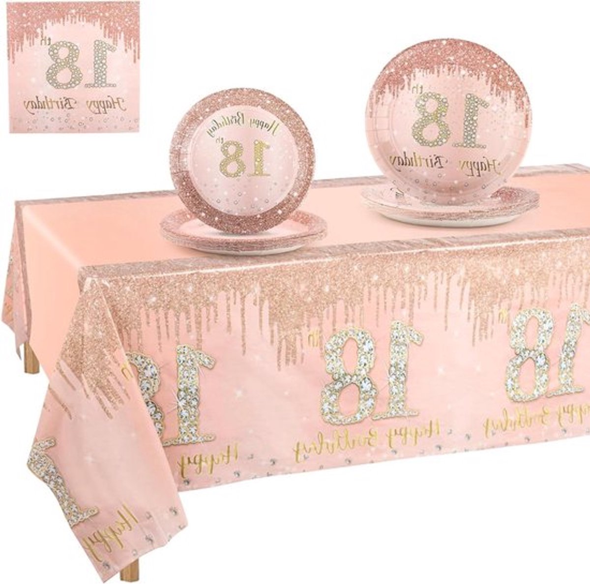 Roségouden feestborden en servetten in Inovra Plus-set