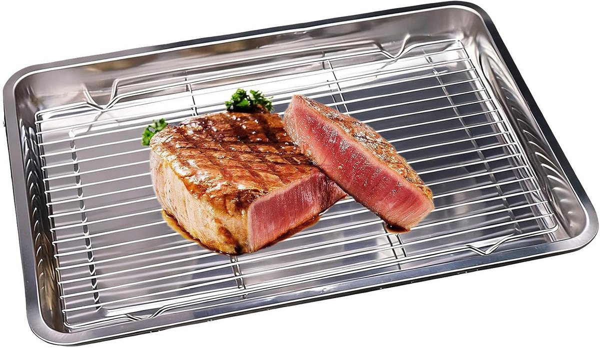 Metalen Bakplaat Bakblik Koelrek Bakken Grillen Roestvrij Staal 27 x 20 cm Zilver