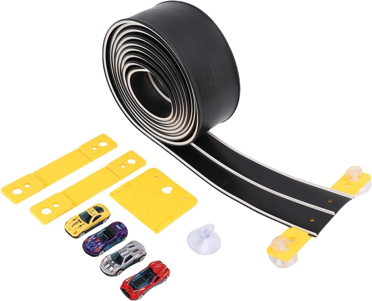 Flexibele Racebaan - Oprolbare Autobaan - Kinderen Spelen - Zuignap Stabiliteit - 25 x 25 x 11 cm - Zwart