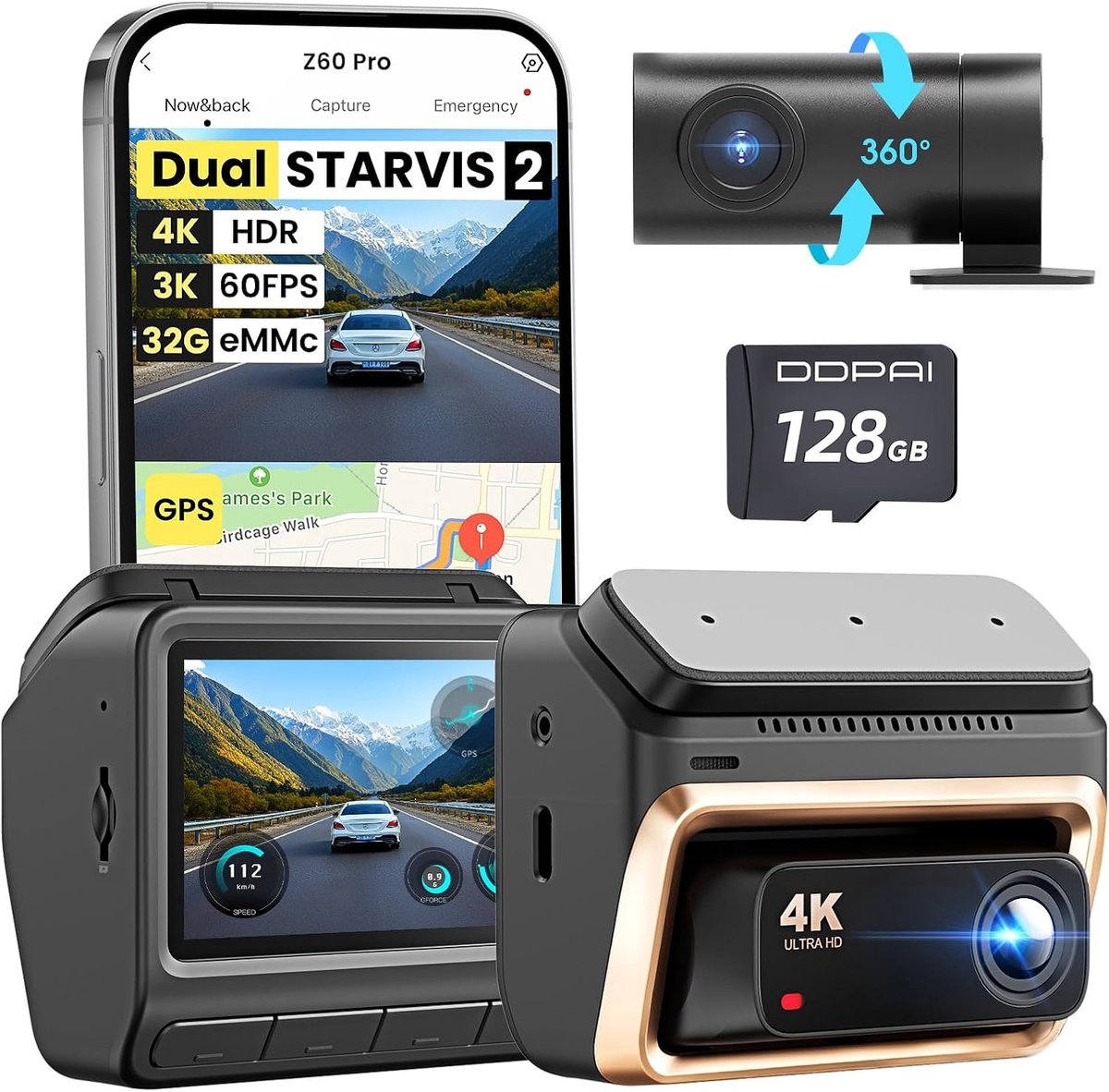 Dashcam - 4K en 1080P - Dual Camera - Nachtzicht - Voor Auto's