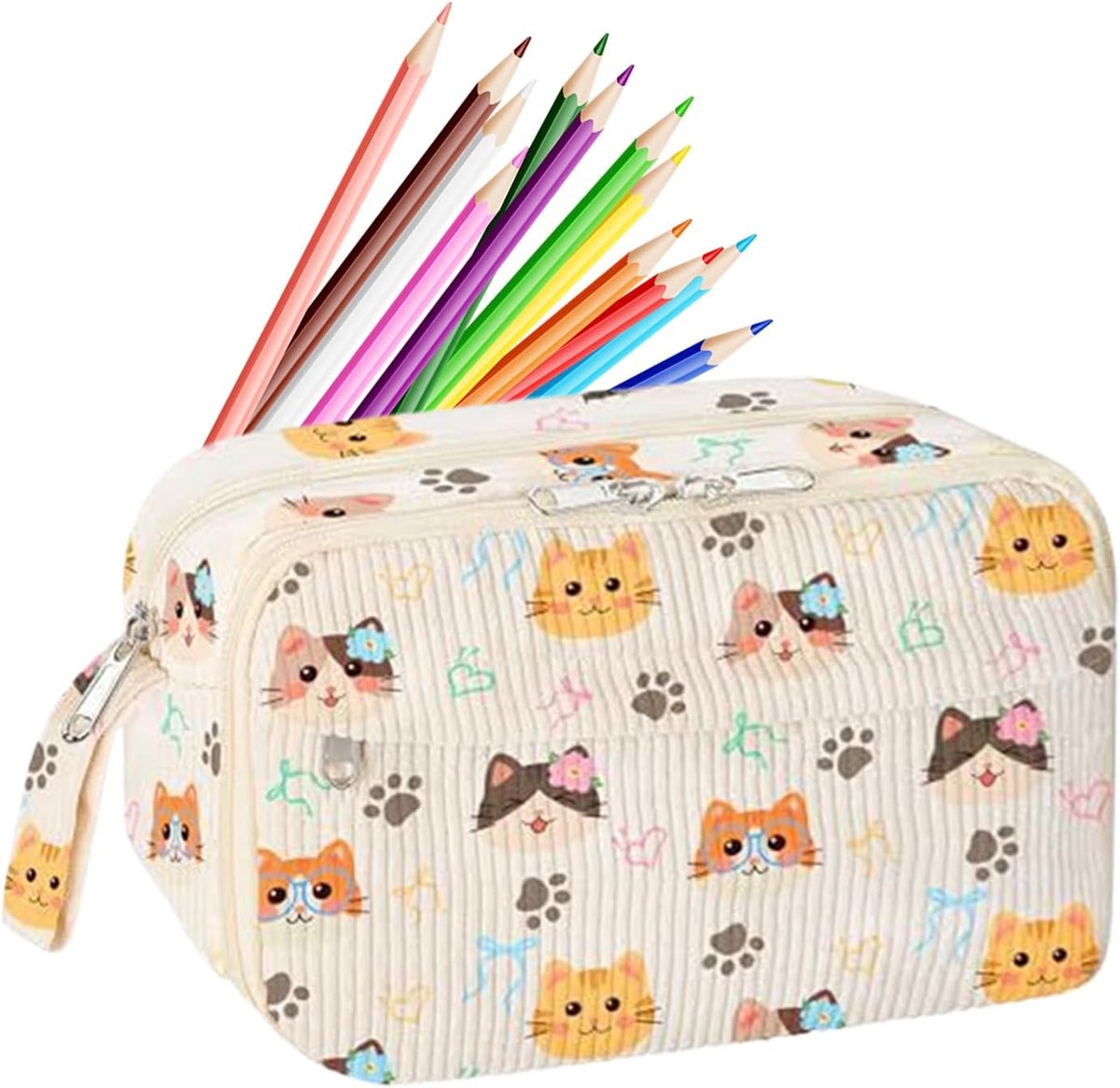 Schattig Etui - Pennendoos - Spullen Organiseren - Ruime Opbergruimte - 21.5x13.5x9cm - Katje