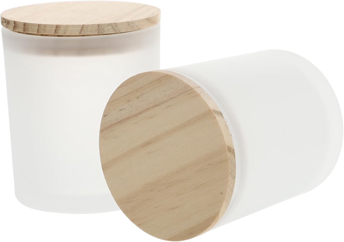 Kaars Beker Set - Glazen Pot - Sfeerverlichting Thuis - Met Houten Deksel - 9.5X7.5X7.5CM - Wit