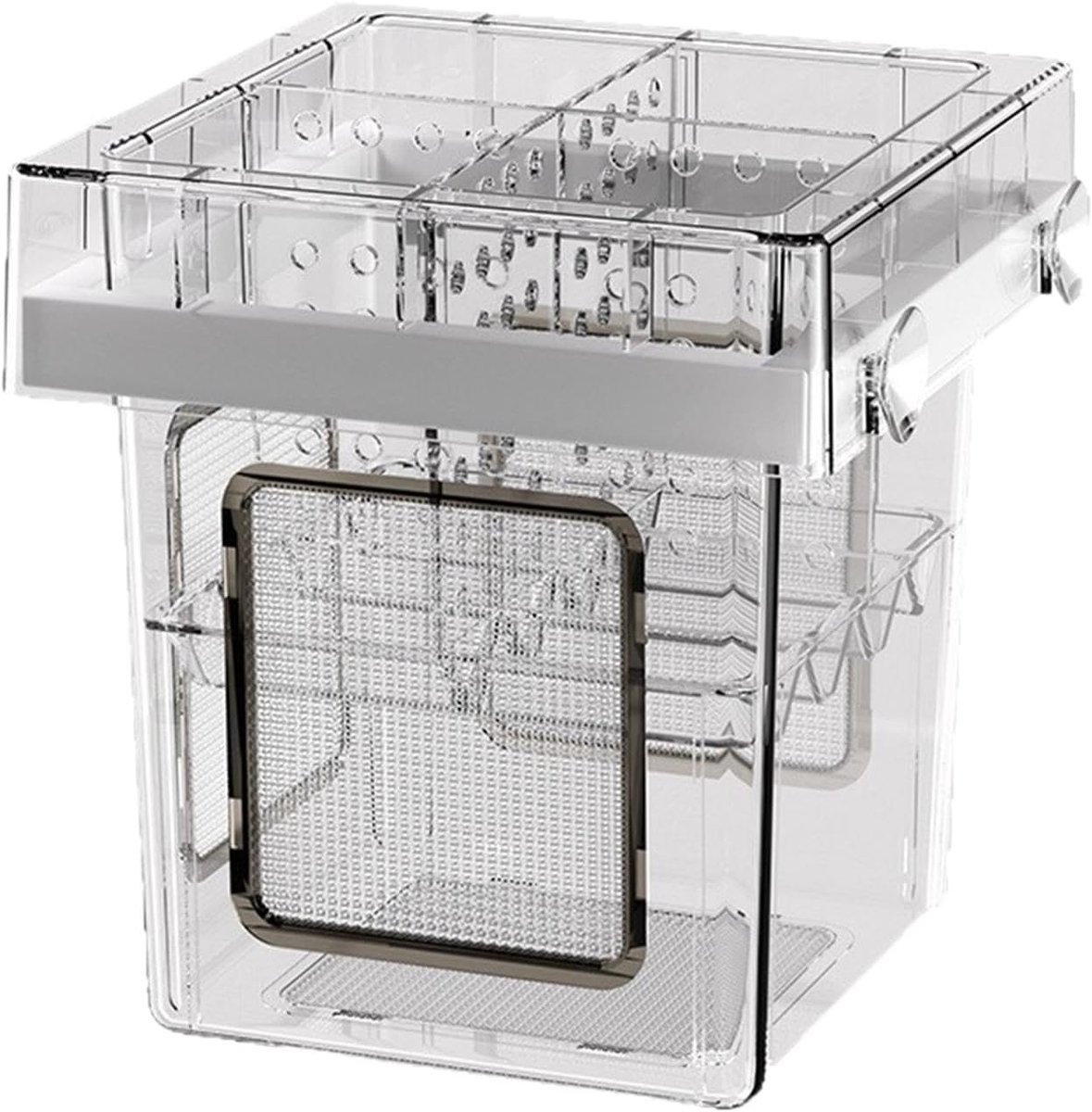 Aquarium Broedbox - Vis Kweekbak - Jonge Visjes Houden - Vier Vakkken Ontwerp - 13x14 cm - Transparant