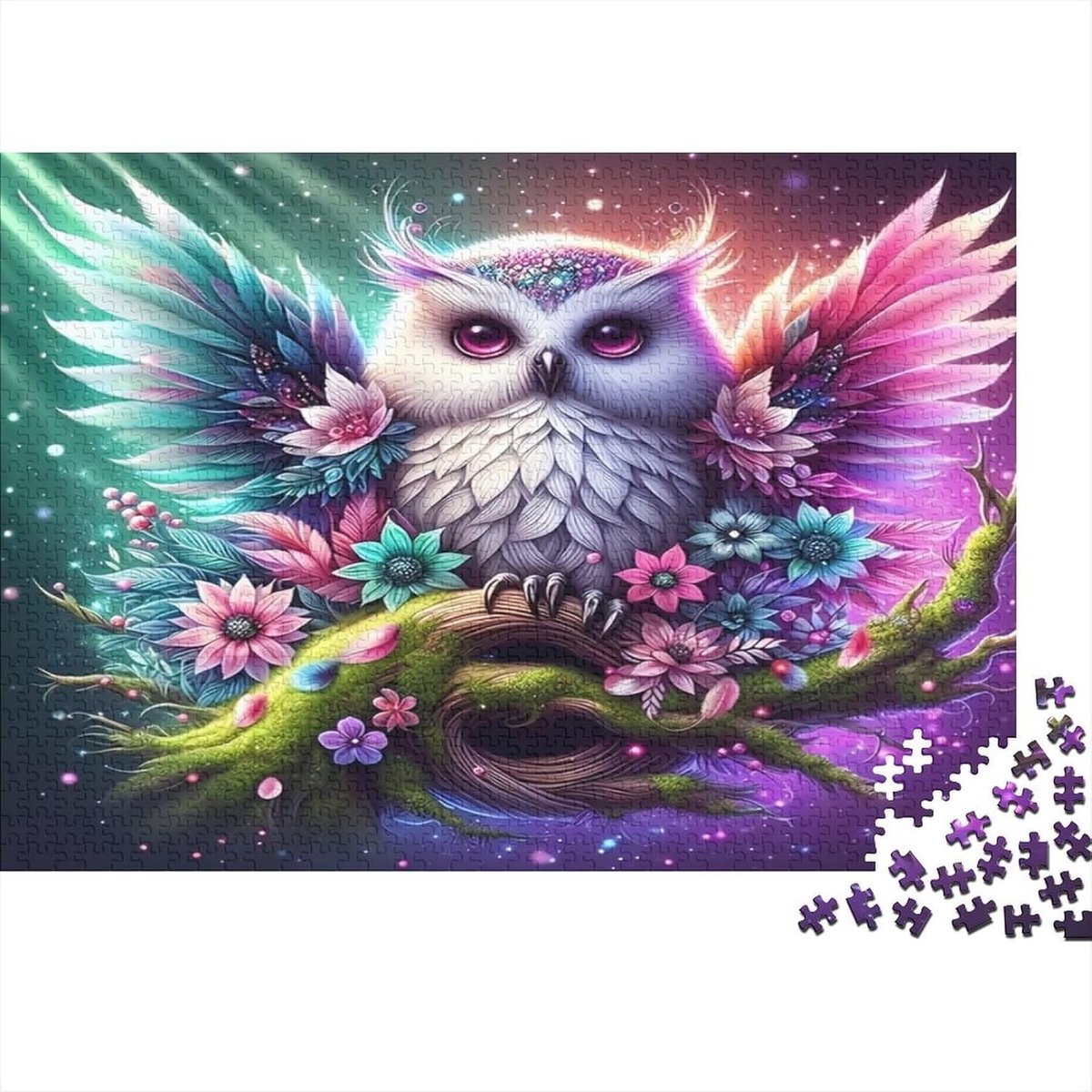 Uil bloemen puzzel - Papier legpuzzel - Ontspanning thuis - 1000 stukjes - 70 x 50 cm - Stijl 1