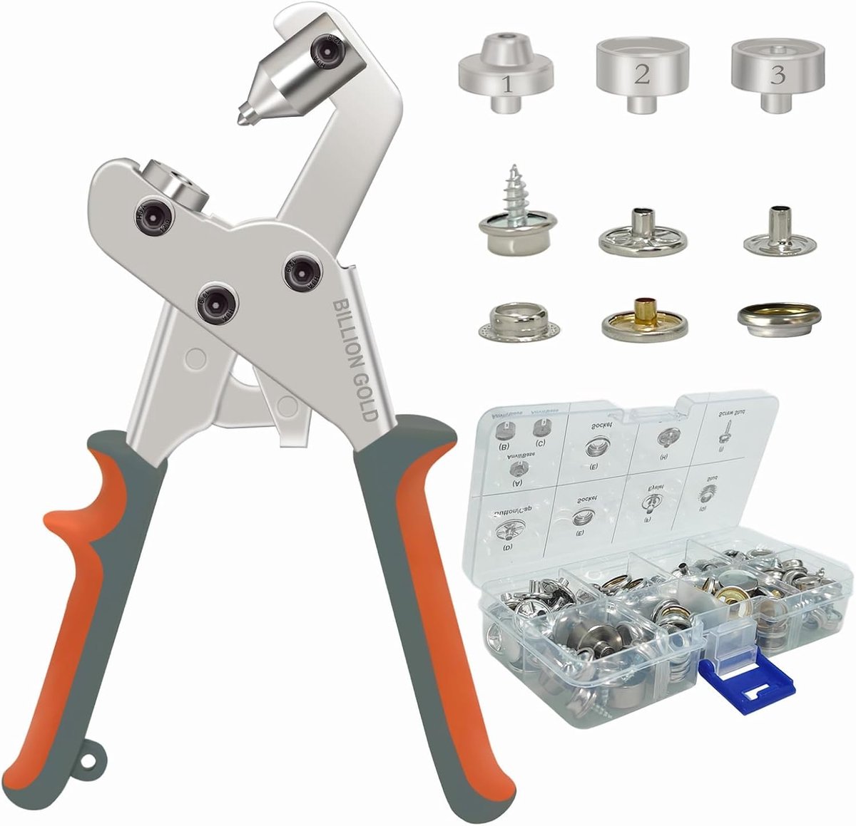 Drukknopen Tang - Snap Setter - Stoffen Repareren - 3 Magnetische Vormen - 23 cm - Zilver