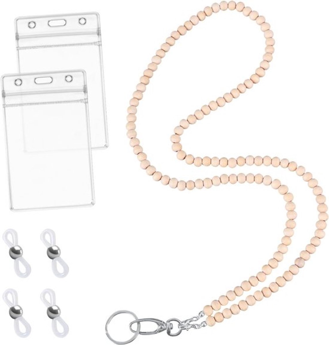 Allecto Plus - Leraars Halskoord met ID Kaarthouder Houten Kralen Stijlvol Lanyard