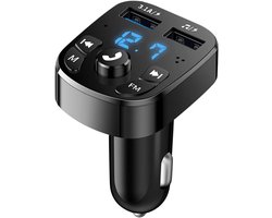 Bluetooth FM Transmitter Auto - Bluetooth Transmitter - Car Kit met Handsfree Bellen - 3.1A Dual USB Snellaader Autolader - MP3 Speler via U-Disk & CVC Ruisonderdrukking - met LED Voltmeter - voor 12V-24V Auto & Vrachtwagen - Zwart