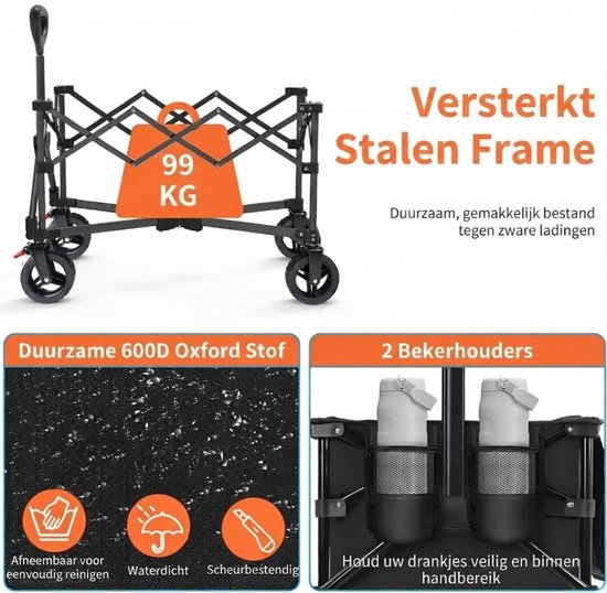JCP® Bolderkar - 130L Capaciteit - Bolderkar Opvouwbaar - Opvouwbare Bolderkar - Zwart - 76cm x 42cm x 32cm van Jcp — afbeelding 3