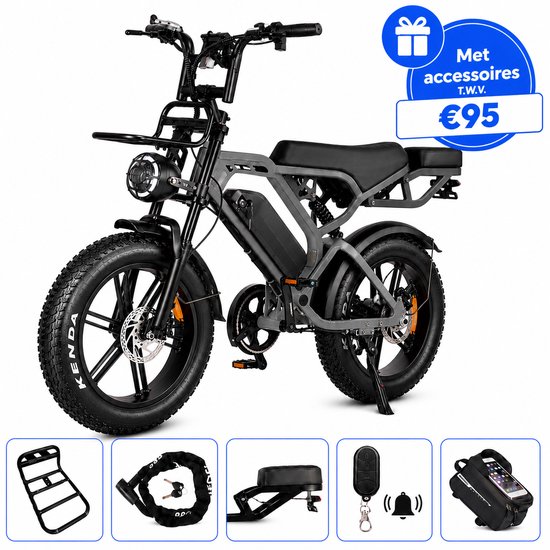 Ebikekopen.com Fatbike V20 Pro 7.0 - Donker Grijs - Special Edition - 2025/2026 Model - Hydraulische remmen - Incl. Slot - Telefoonhouder - Alarmsysteem - Voorrekje - Voetensteuntje - Straatlegaal - Ebike - Fatbike - Elektrische Fiets - Qmwheel - Ebikekopen.com - €1.095,00