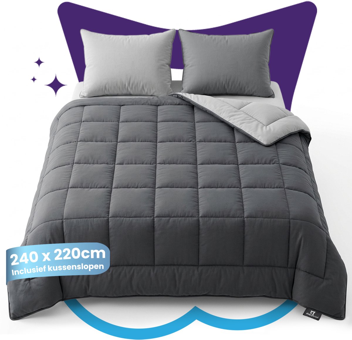 Slaapspeciaal All year dekbed enkel - eazydekbed ® Series Grijs/Antraciet - Dekbed zonder overtrek | 240x220 cm - Hoesloos dekbed - Inclusief Kussenslopen - Bedrukt dekbed zonder overtrek - Dekbed in kleur - Gekleurd dekbed - Lits Jumeaux Dekbed