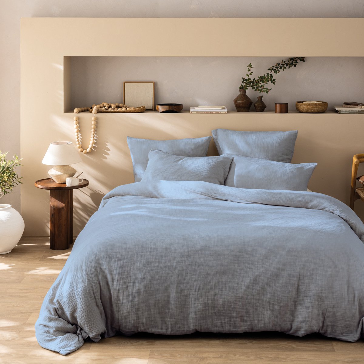 Matt & Rose Dekbedovertrek - Lits Jumeaux - Blue Horizon - 240 x 220 + (2x)65 x 65 cm - Blauw - Mousseline Katoen