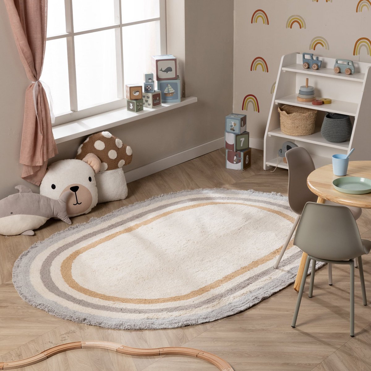 Little Olly Ovaal wasbaar kindervloerkleed - Milo Grijs - 200x300cm