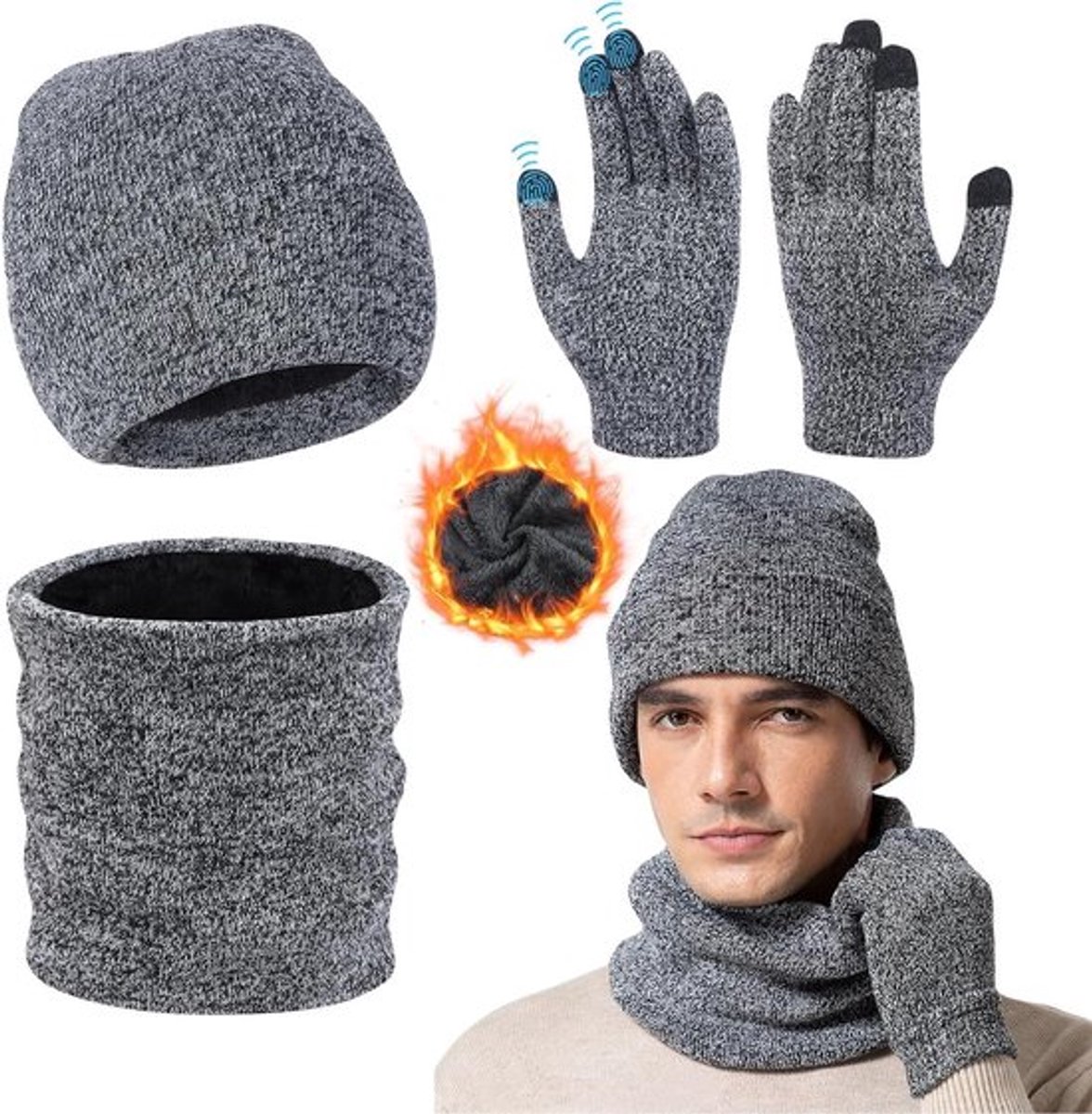 Muts, sjaal en warmte in een 3-in-1 set voor heren