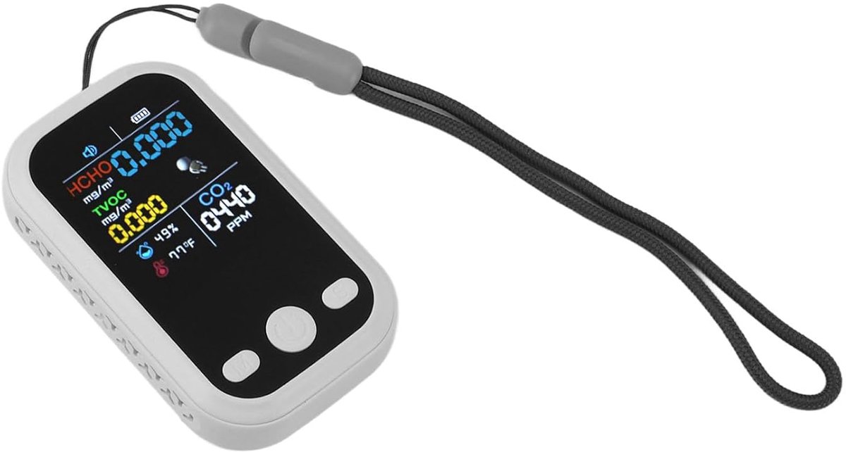 Luchtkwaliteitsmonitor - CO2 detector - Binnenlucht meten - 5-in-1 functionaliteit - 1000 mAh - Wit