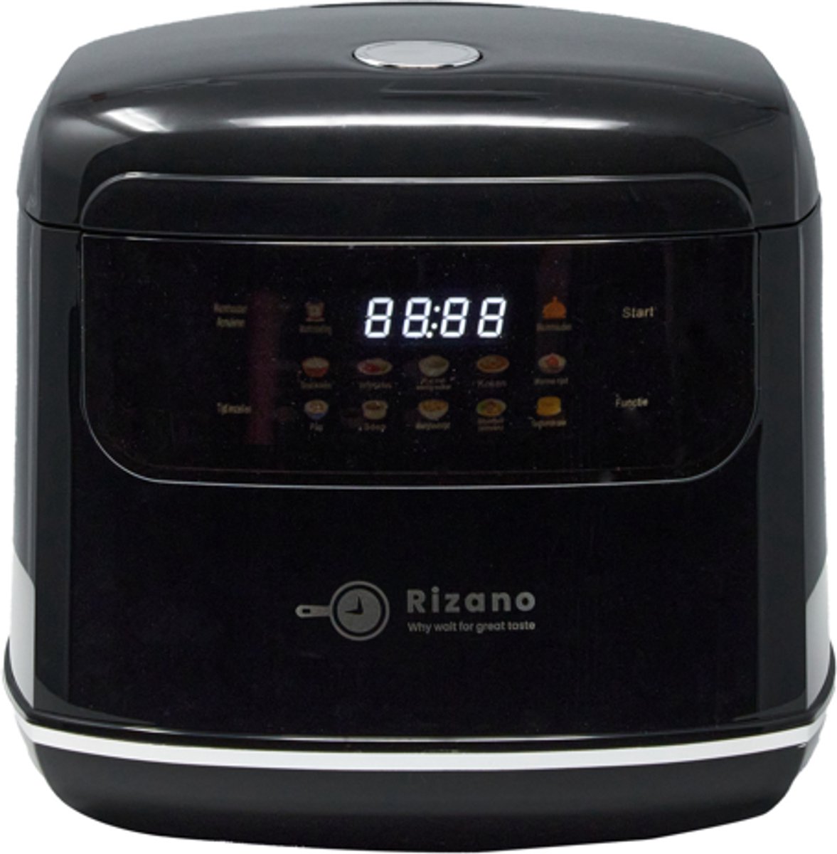 Rizano® Rijstkoker Zwart - 1-4 Personen - Multicooker - Slowcooker - Rice Cooker Klein 2L - Rijststomer - Rijstkoker met Stomer - Soep, Stoofpot & Cake - Anti-aanbak met 3D Warmteverdeling - Touchscreen en 5 Functies