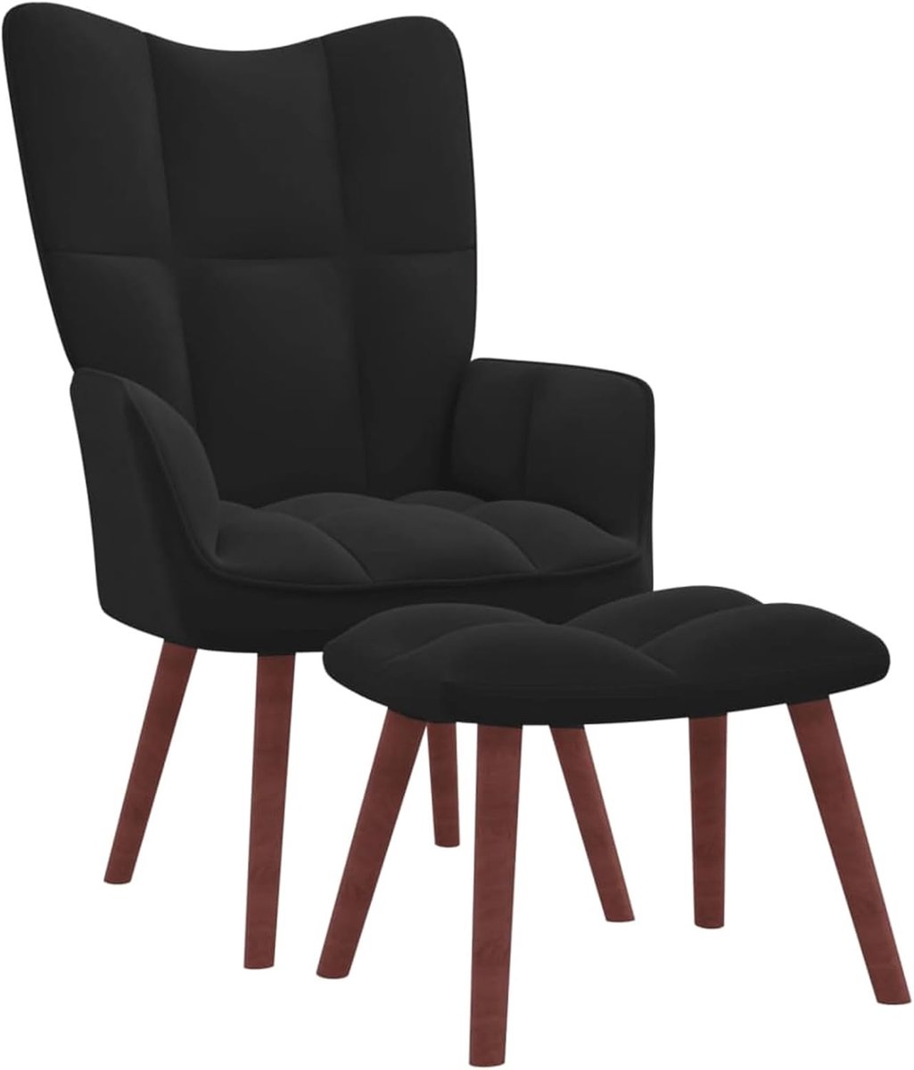 Fauteuil met voetenbank - Comfortabele stoel - Ontspannen Zitten - Zachte fluwelen bekleding - Stevig frame - Zwart