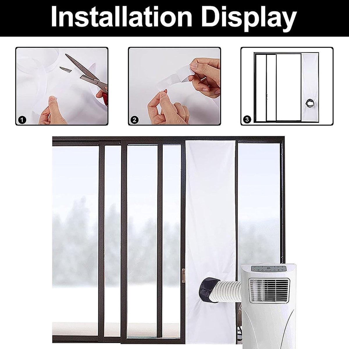 Draagbare airconditioner raamafdichting - 200 cm - Airco Raamafdichtingskit - Universele mobiele airconditioner raamkit - Airconditioner raamkit - Draagbare Airconditioning Raamafdichting - Mobiele Airco Deur Afdichting Schuifdeur en Balkondeur – foto 5