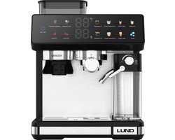 LUND 68501 Premium Pistonmachine met Ingebouwde Bonenmaler – Espressomachine met Automatische Melkopschuimer – 20 Bar – 11 Programma's – Kleuren Touchscreen – RVS