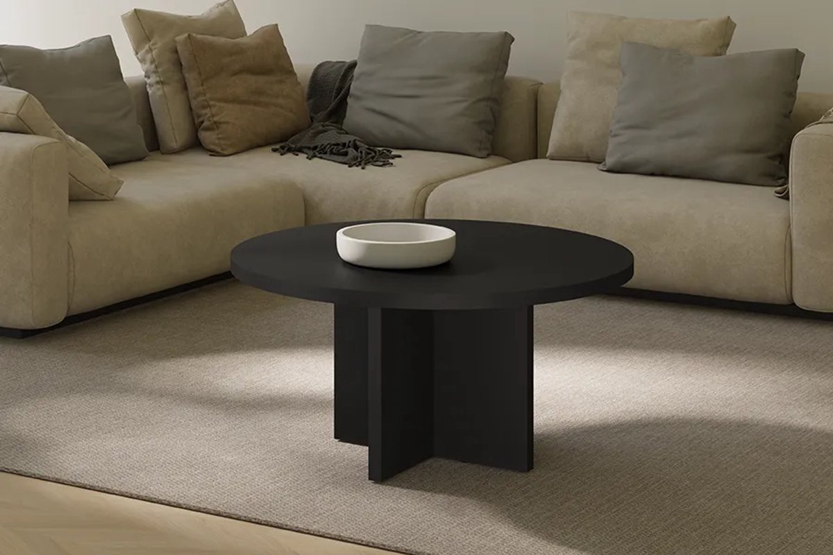 Woonenzo Ravello - Salontafel - Rond - Zwart - Hout look - Industrieel - Minimalistisch - Modern