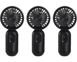 Driedelige set - Handventilator - Drie windsnelheden - Gemakkelijk vast te houden of in een tas te stoppen - Oplaadbaar via USB of batterij - Stille werking - Perfect voor reizen, kamperen of buitenactiviteiten - (Zwart)