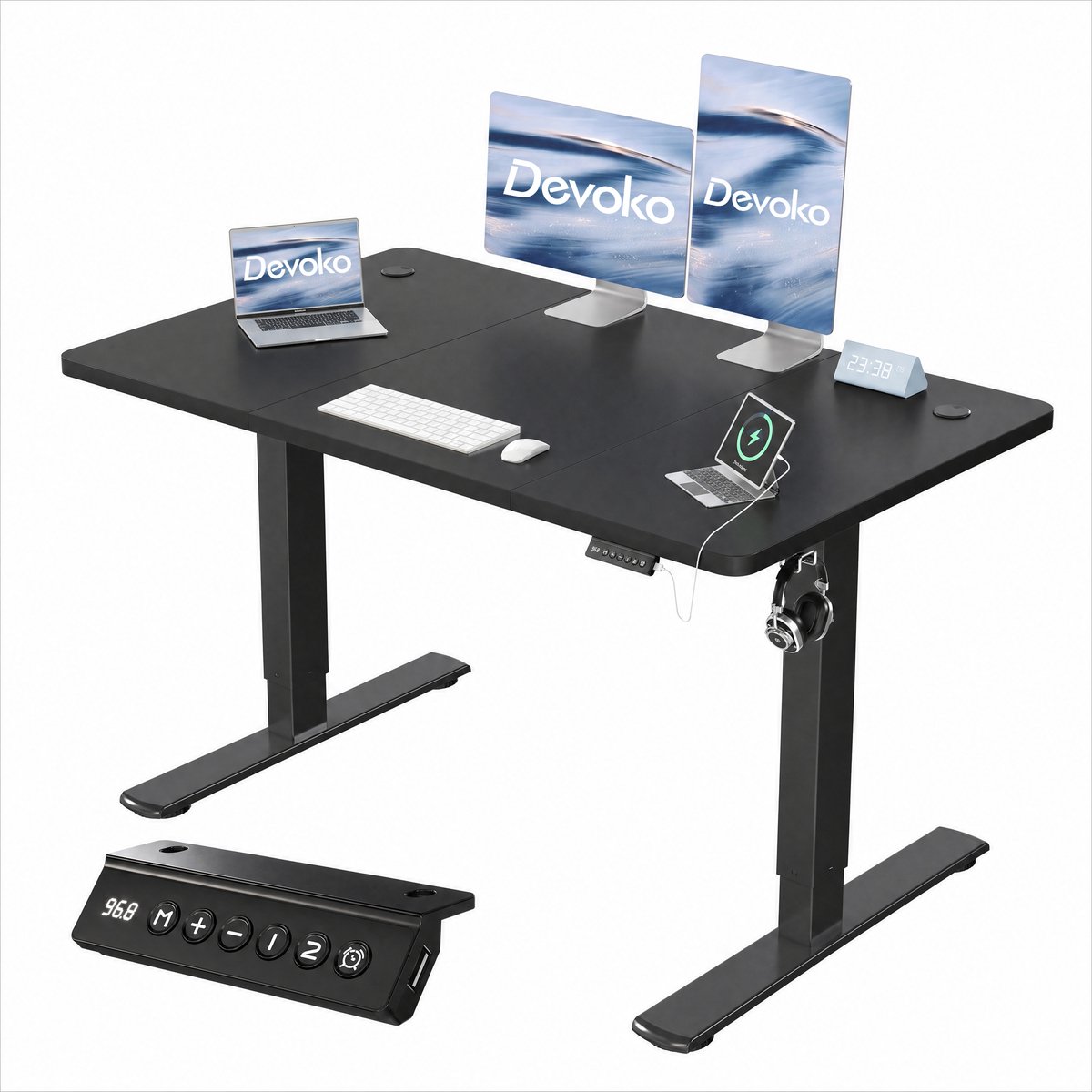 Devoko Zit-Sta Bureau 120x60 cm - Elektrisch Verstelbaar Bureau - Digitaal Display - Zit-Alarm - 2 Geheugenstanden - Zwart