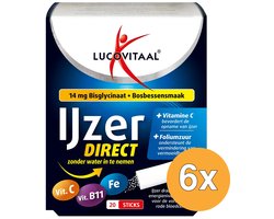 Lucovitaal 6x IJzer Bisglycinaat Direct Bosbessensmaak (20 zakjes) - 20 stuks
