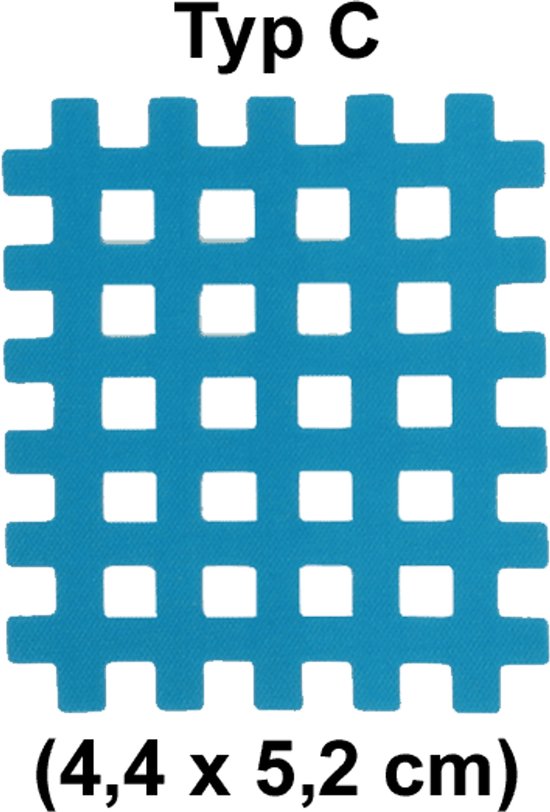 Turquoise rasterpleister, type C, afmeting 4,4 x 5,2 cm.