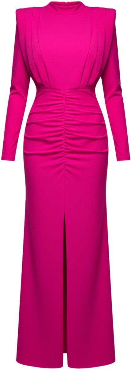 LARICA Jurk - polyester - lange mouw - rits Fuchsia L
