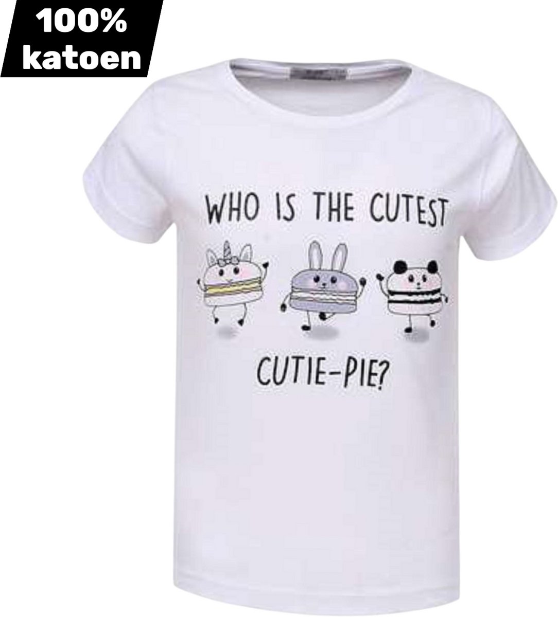 T-shirt 100% katoen cutest pie wit 164