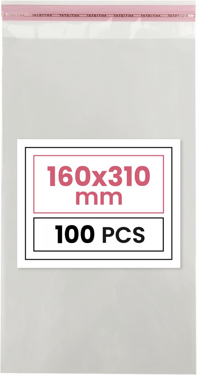 Plastic zakjes met plakstrim - 16x31 cm - transparant - 100 zakken