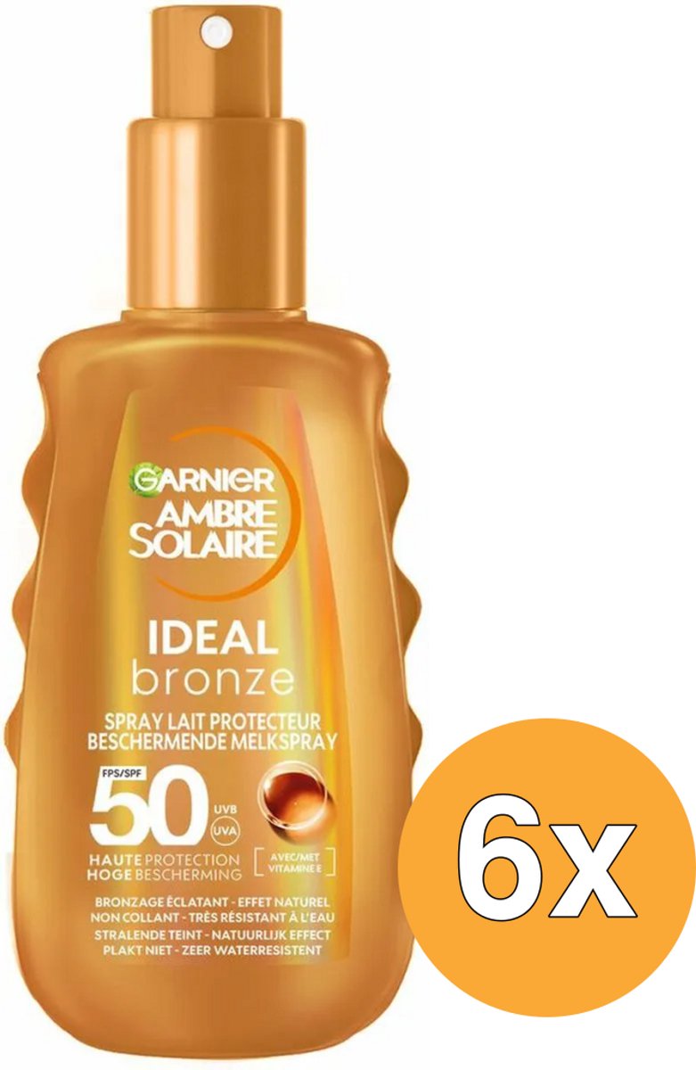 6x Garnier Ambre Solaire Ideal Bronze Melkspray SPF 50 (150 ml)