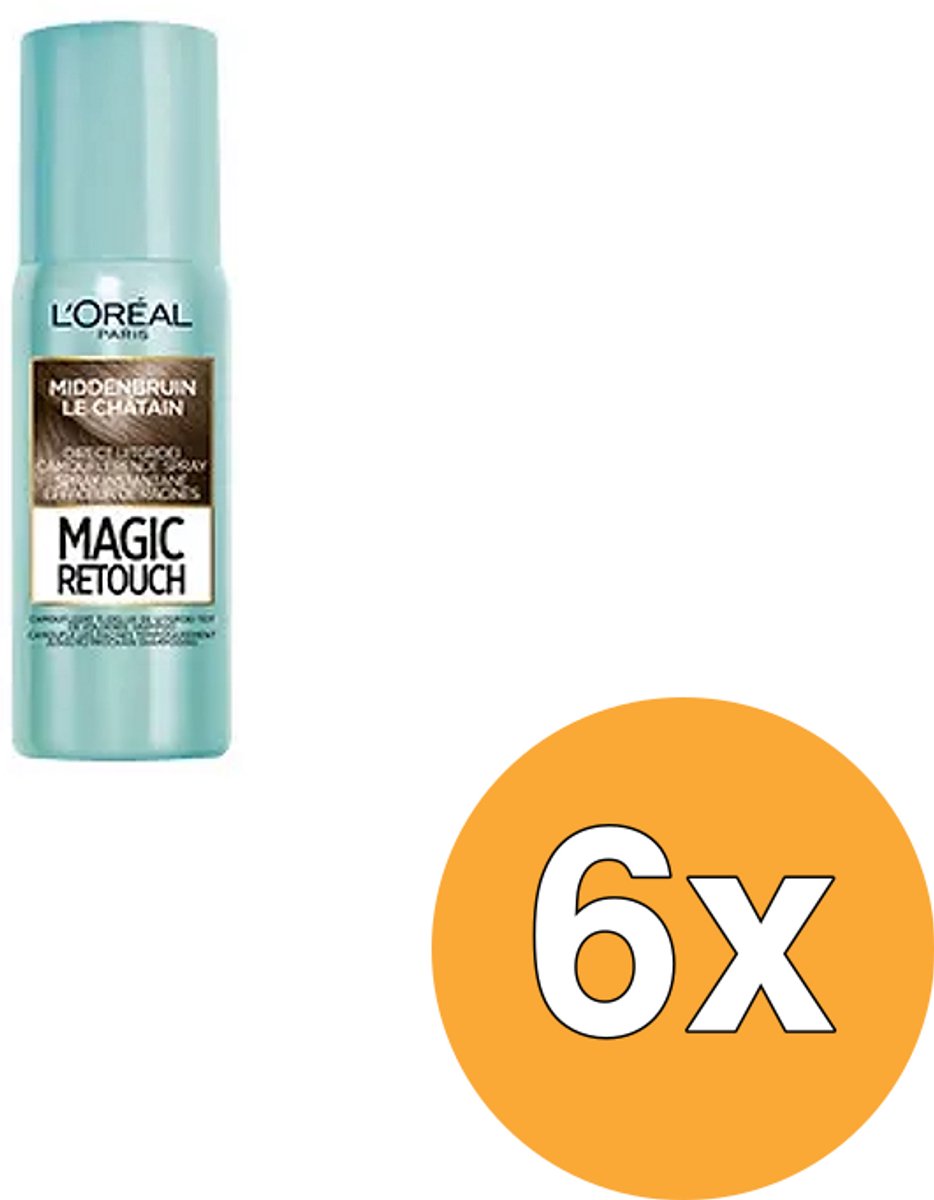 Bol.com L'Oréal Paris Magic Retouch Middenbruin Camouflerende Uitgroeispray - 6 x 75ml aanbieding