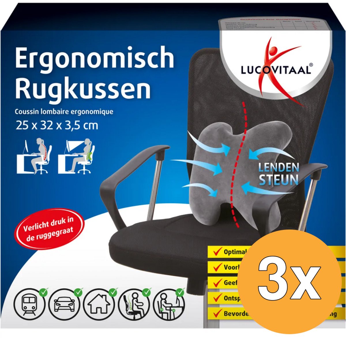 3x Lucovitaal Ergonomische Rugkussen (1 stuk)