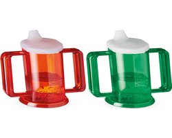 Handycup drinkbeker met tuit, set van 2 stuks, rood en groen.